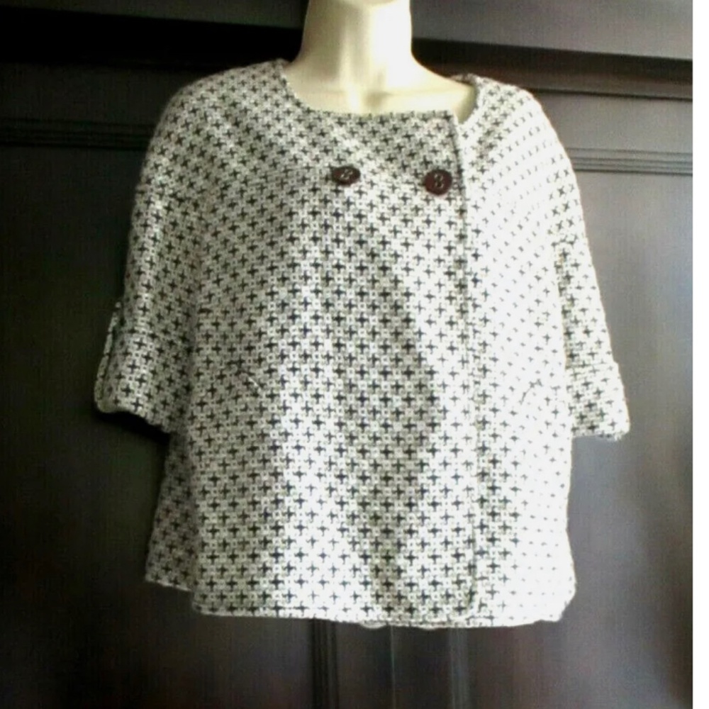 Ellen Tracy Silk and Cotton jacket Blue Beige Creme Size 8
